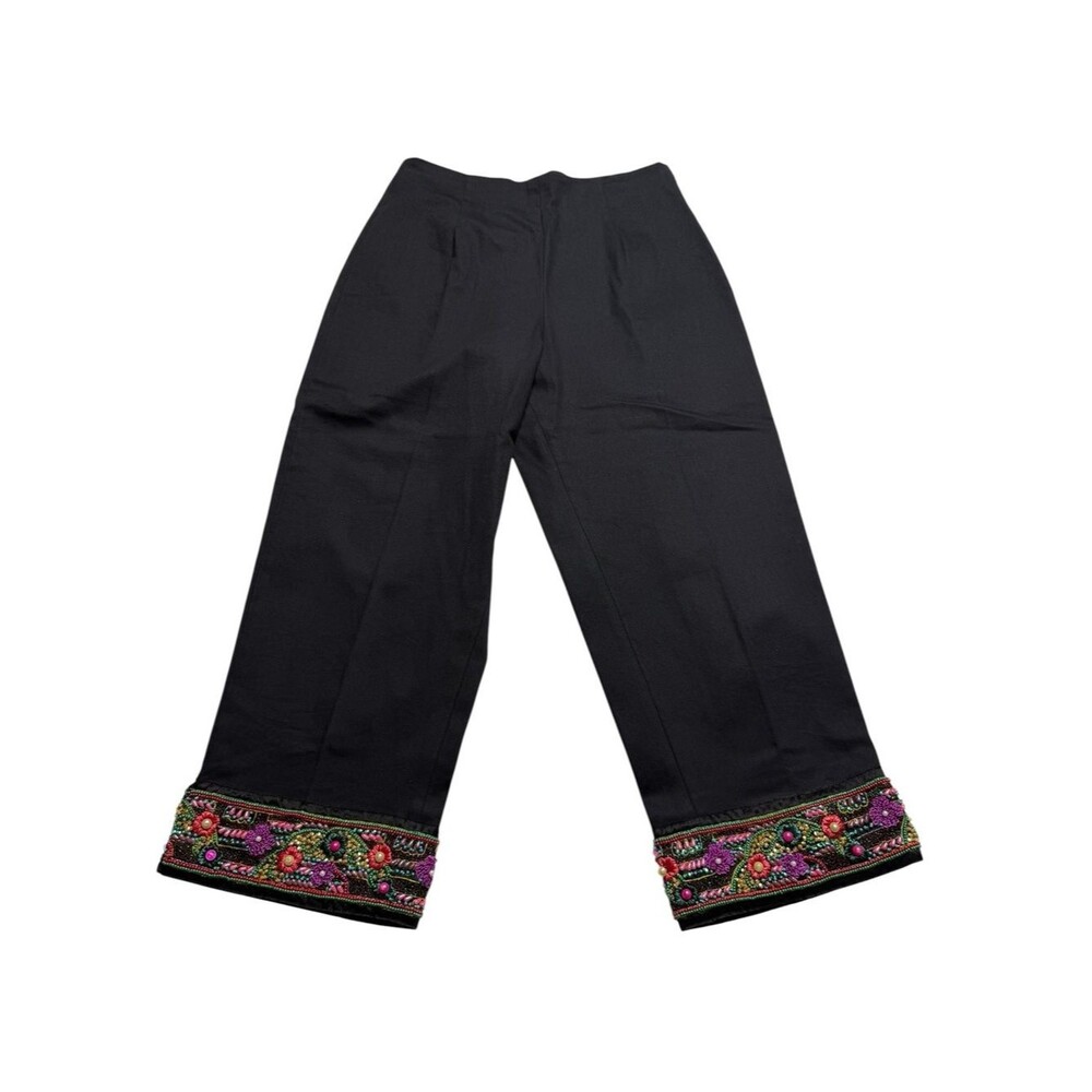 Vintage Heavily Beaded Embellished Cropped Pants Side Zip Black Bohemian